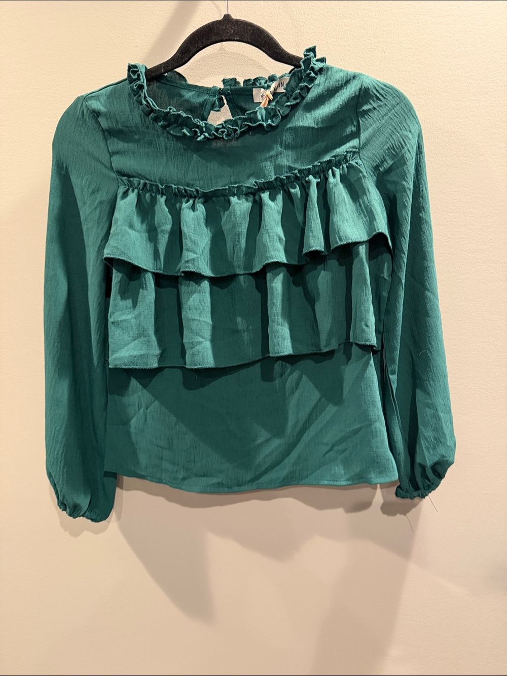 Grace Karin Emerald Green Ruffle Front Long Sleeve Top
